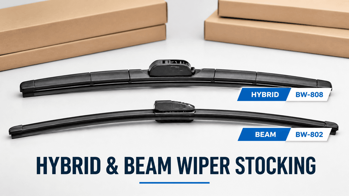 Beam and hybrid wiper blades arranged as a distributor stock range